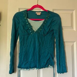 Teal sequin long sleeve top